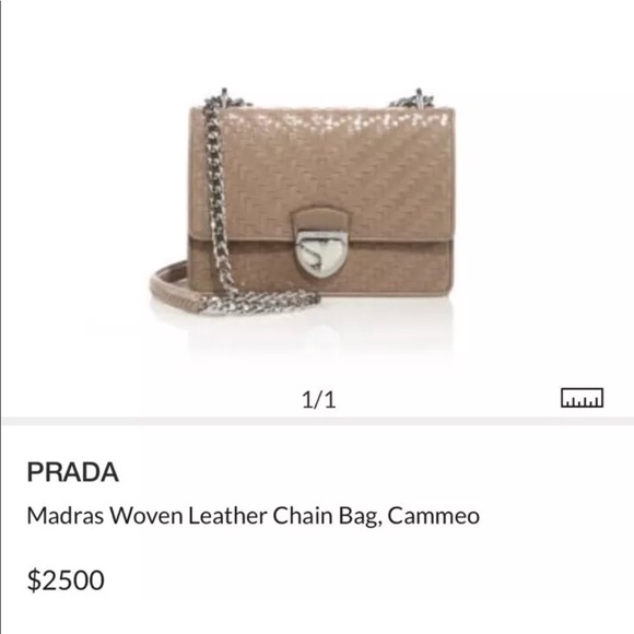 Prada Madras Woven Leather Chain Flap Bag Cammeo - Picture 8 of 8